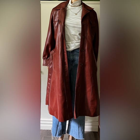 Vintage Vegan Leather Trench Coat - Picture 2 of 10